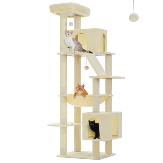 PAWZ Road Gro?er Kratzbaum f¨¹r gro?e Katzen | Stabiler Katzenturm mit XXL-H?ngematte | 4 Sisal-Kratzs?ulen & 2 ger?umige Schlafh?user | Ideal f¨¹r Maine Coon Katzen | H?he 180 cm