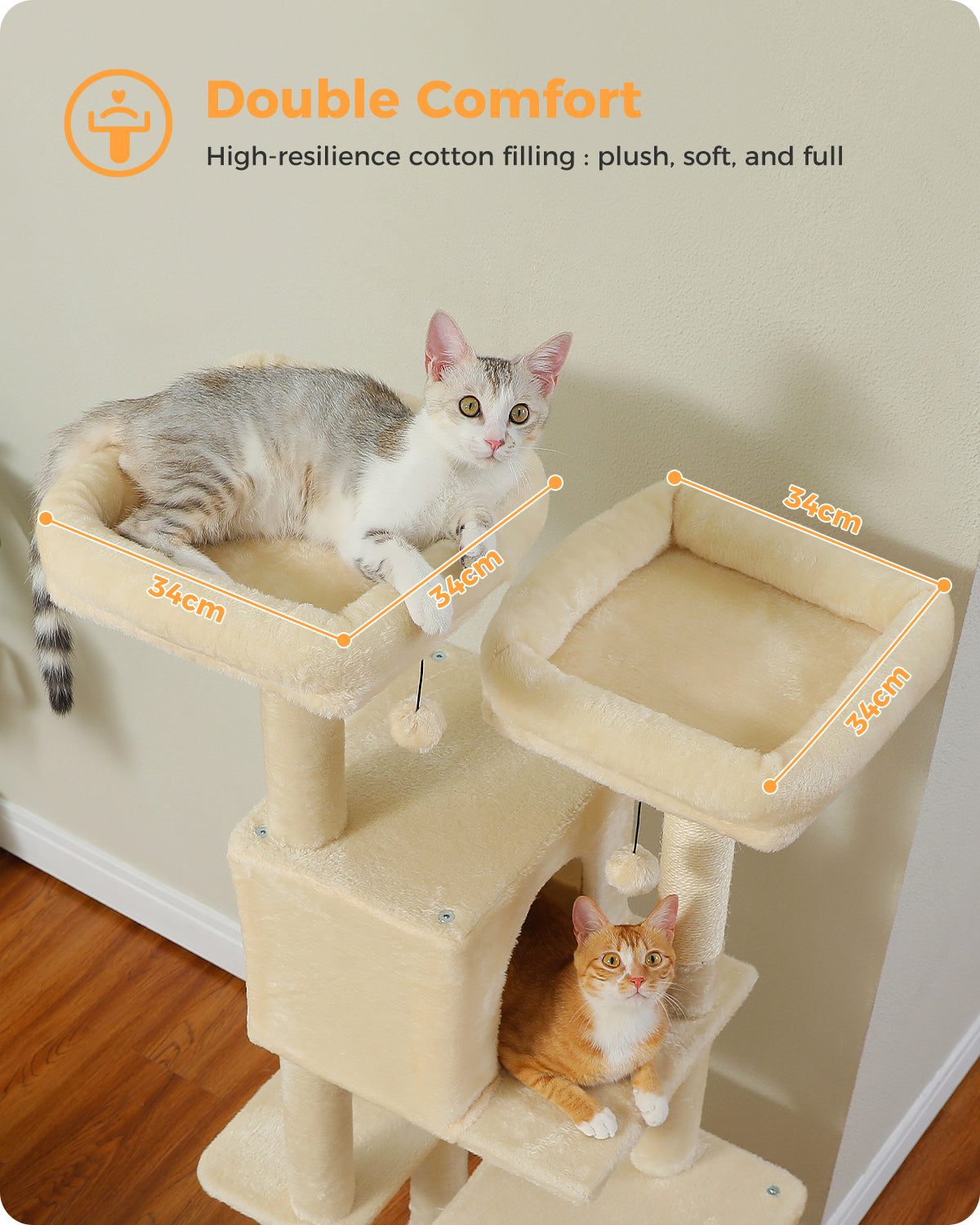 PAWZ Road XXL-Rascador | Torre para gatos de 180 cm para apartamentos | Con columnas para rascar, casa para dormir y plataforma de observación de varios niveles