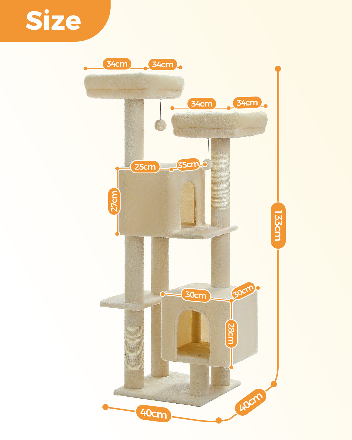 PAWZ Road XXL-Rascador | Torre para gatos de 180 cm para apartamentos | Con columnas para rascar, casa para dormir y plataforma de observación de varios niveles