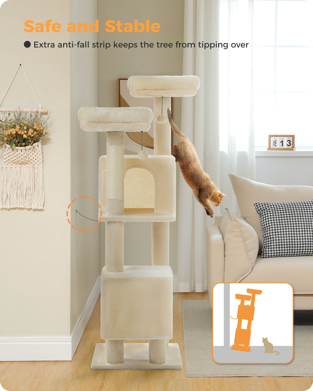 PAWZ Road XXL-Rascador | Torre para gatos de 180 cm para apartamentos | Con columnas para rascar, casa para dormir y plataforma de observación de varios niveles
