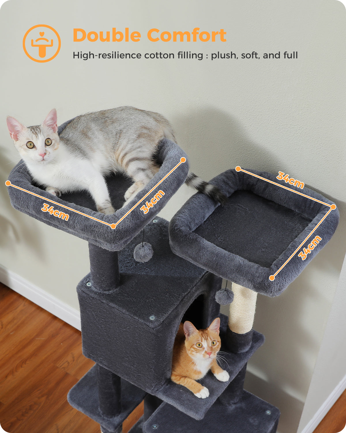 PAWZ Road XXL-Rascador | Torre para gatos de 180 cm para apartamentos | Con columnas para rascar, casa para dormir y plataforma de observación de varios niveles