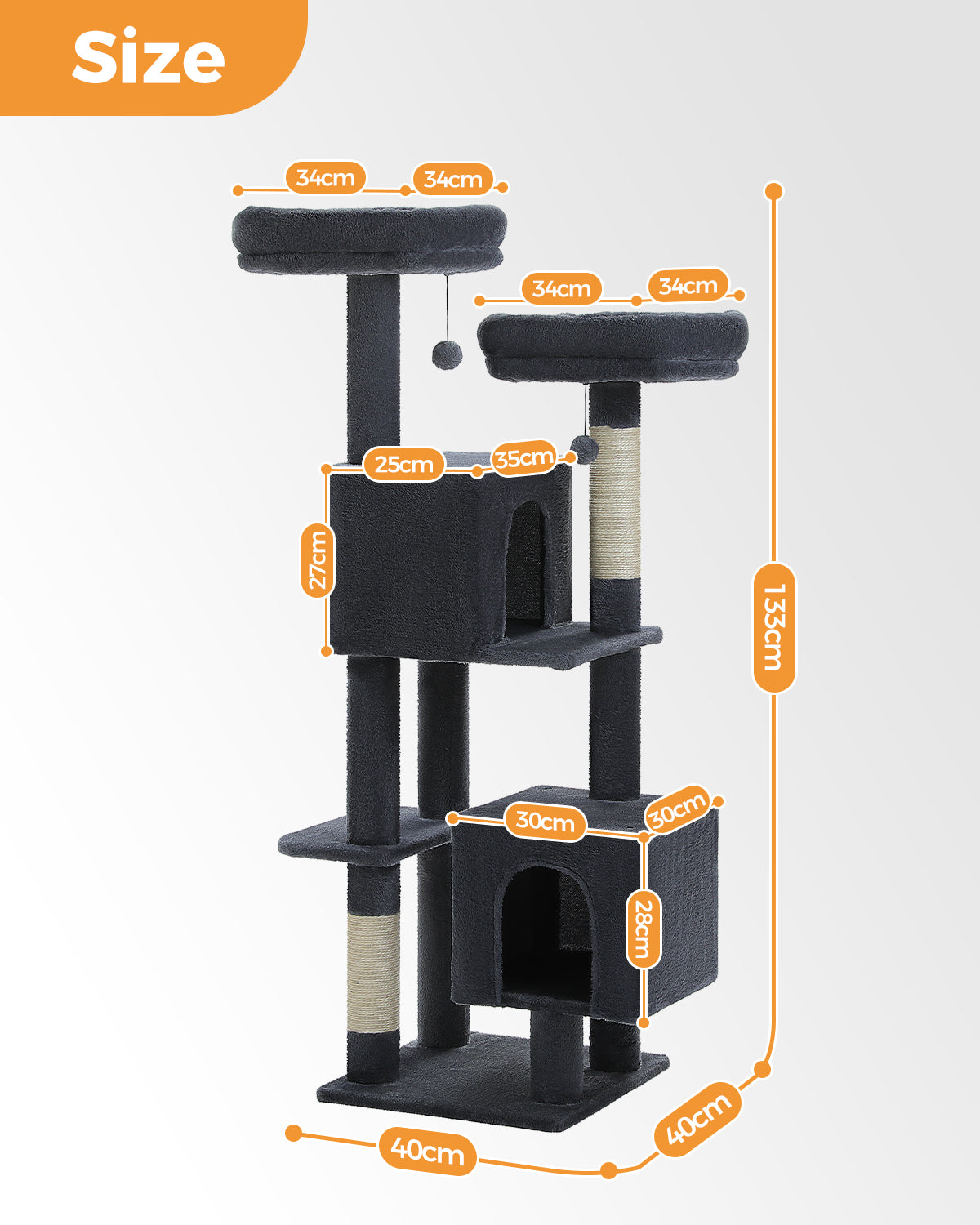 PAWZ Road XXL-Rascador | Torre para gatos de 180 cm para apartamentos | Con columnas para rascar, casa para dormir y plataforma de observación de varios niveles