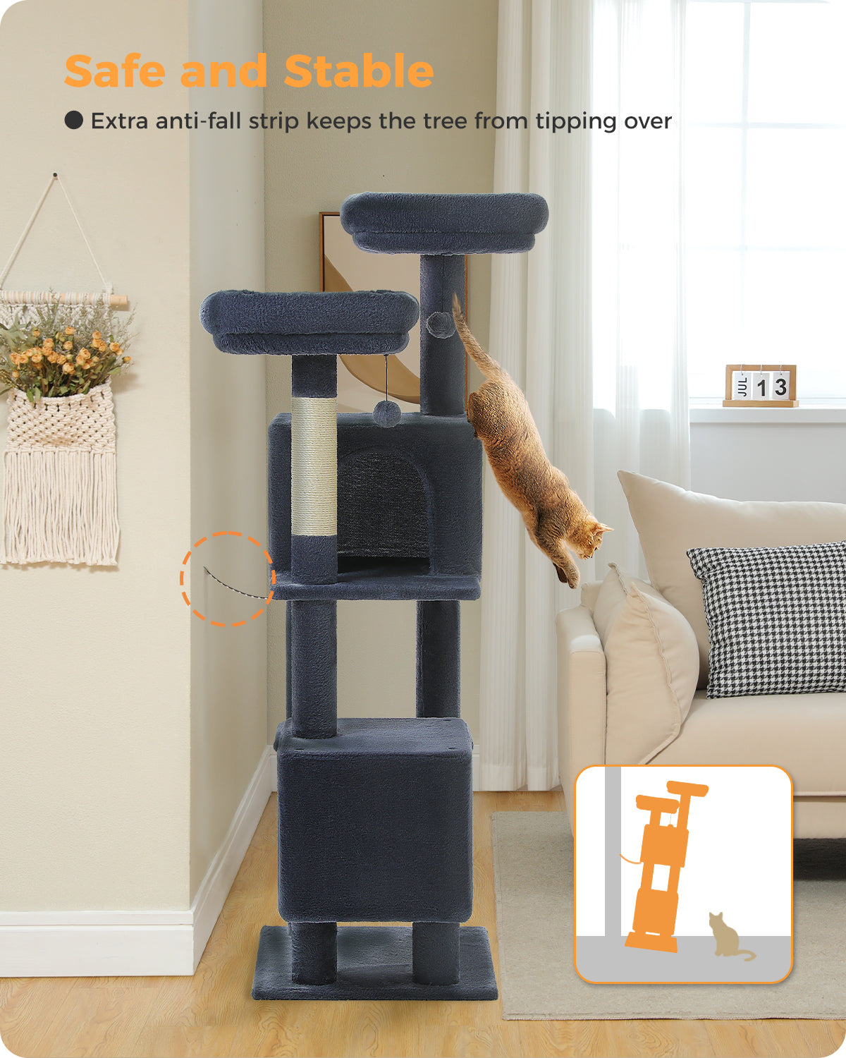 PAWZ Road XXL-Rascador | Torre para gatos de 180 cm para apartamentos | Con columnas para rascar, casa para dormir y plataforma de observación de varios niveles