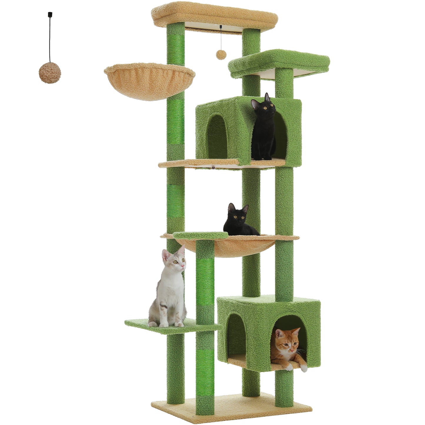 PAWZ Road XXL-Rascador 175 cm para gatos de apartamento | Con gran hamaca | Torre para gatos adultos | Incl. poste rascador, casa de dormir y plataforma de observación