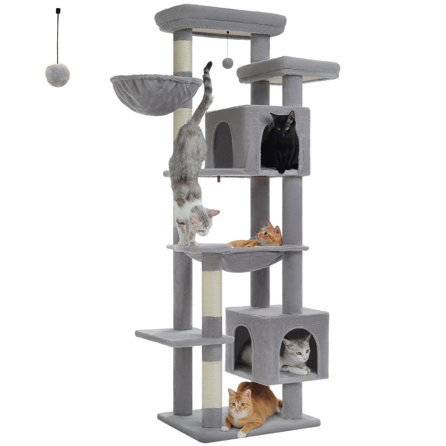 PAWZ Road XXL-Rascador 175 cm para gatos de apartamento | Con gran hamaca | Torre para gatos adultos | Incl. poste rascador, casa de dormir y plataforma de observación