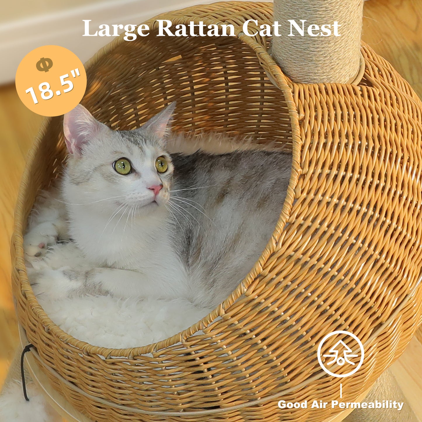 XXL cat tree with rattan cave & sisal posts - 116cm high triangular base for large cats