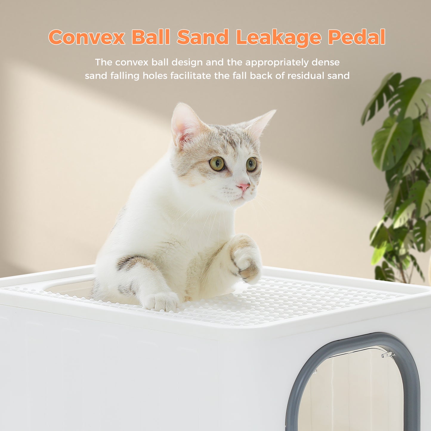 PAWZ Road litter box with deck exit and drawer | Floor entrance & deck exit prevents sand dragging + pull-out mechanism | Convex sand drain plate with ball design