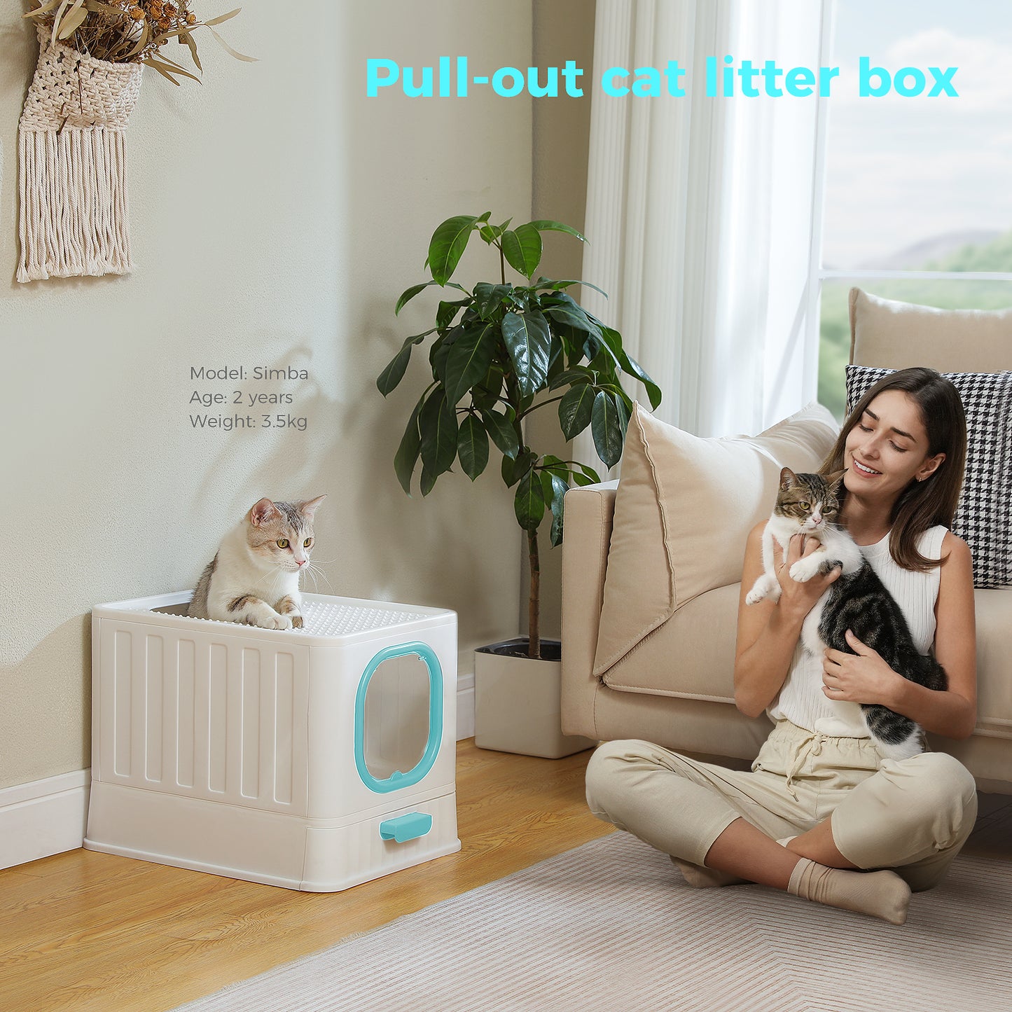 PAWZ Road litter box with deck exit and drawer | Floor entrance & deck exit prevents sand dragging + pull-out mechanism | Convex sand drain plate with ball design