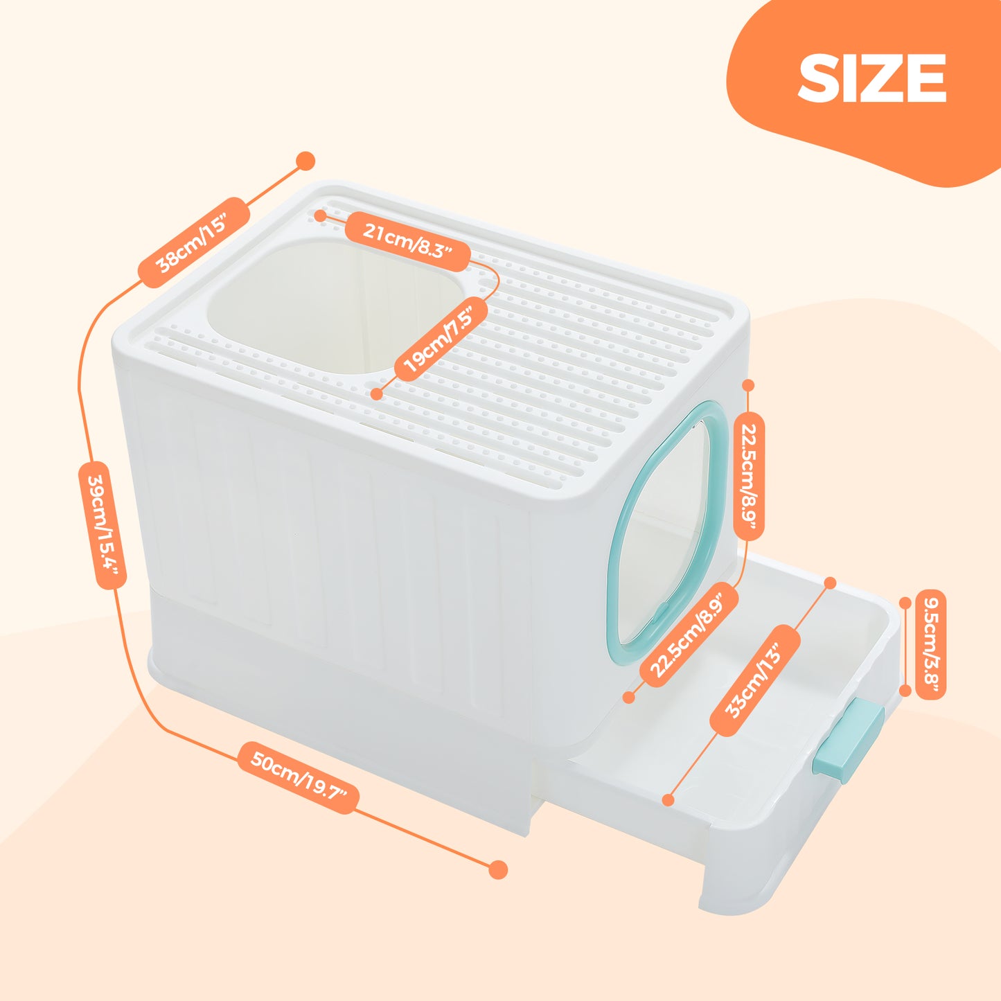 PAWZ Road litter box with deck exit and drawer | Floor entrance & deck exit prevents sand dragging + pull-out mechanism | Convex sand drain plate with ball design