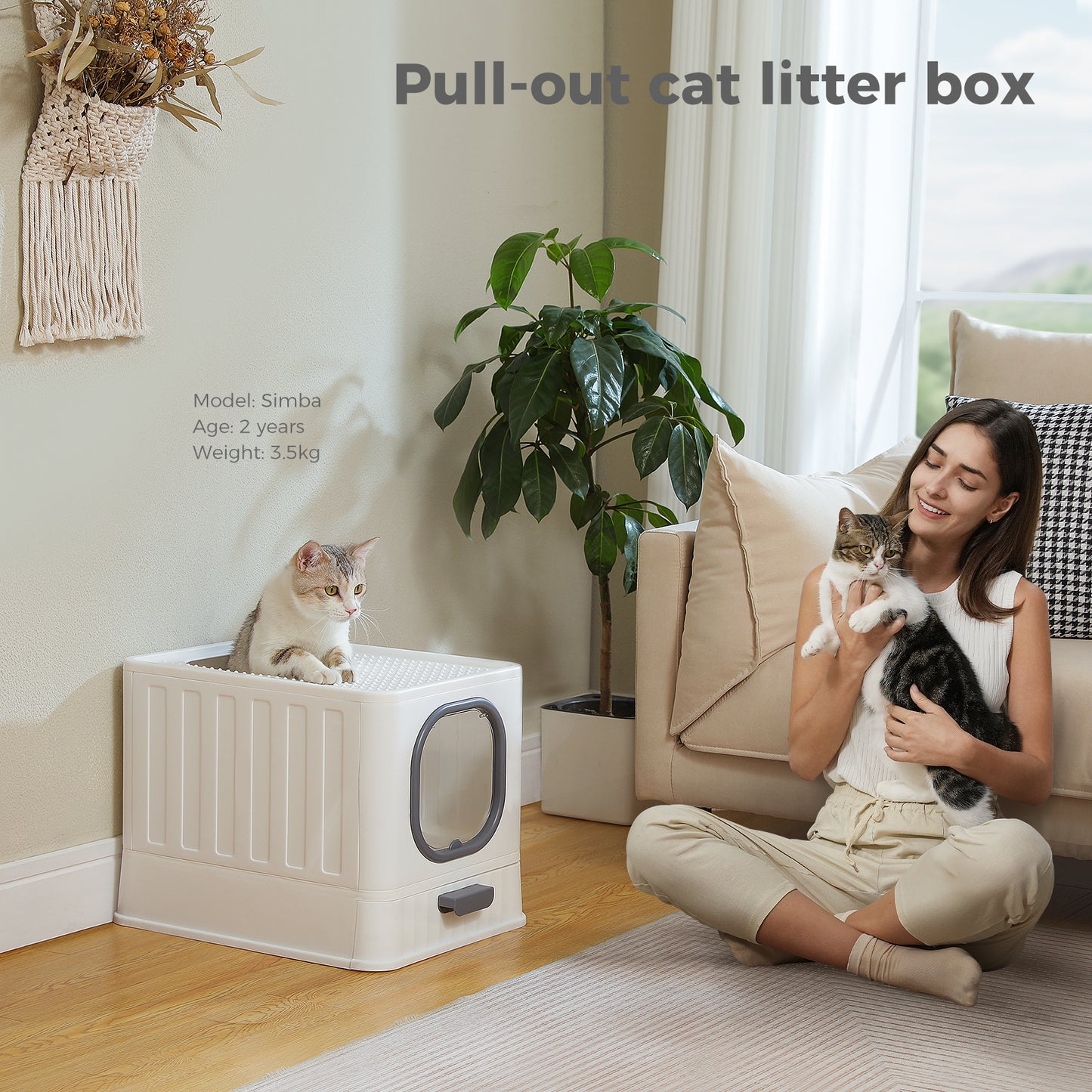 PAWZ Road litter box with deck exit and drawer | Floor entrance & deck exit prevents sand dragging + pull-out mechanism | Convex sand drain plate with ball design