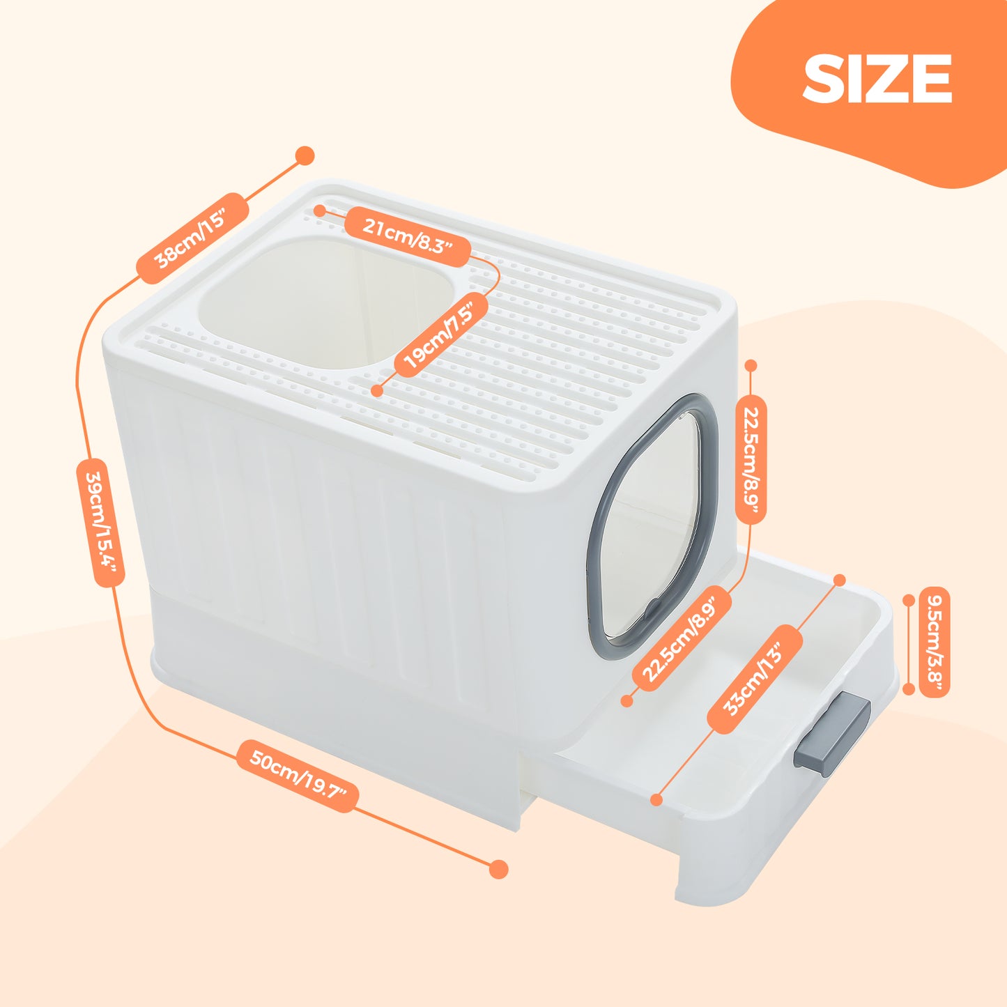 PAWZ Road litter box with deck exit and drawer | Floor entrance & deck exit prevents sand dragging + pull-out mechanism | Convex sand drain plate with ball design