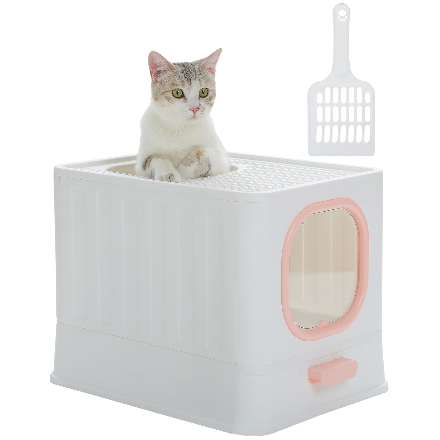 PAWZ Road Litière pour chat avec sortie supérieure et tiroir | Entrée au sol et sortie supérieure pour éviter le traînage de sable + mécanisme extensible | Plaque de drainage convexe avec design en boule