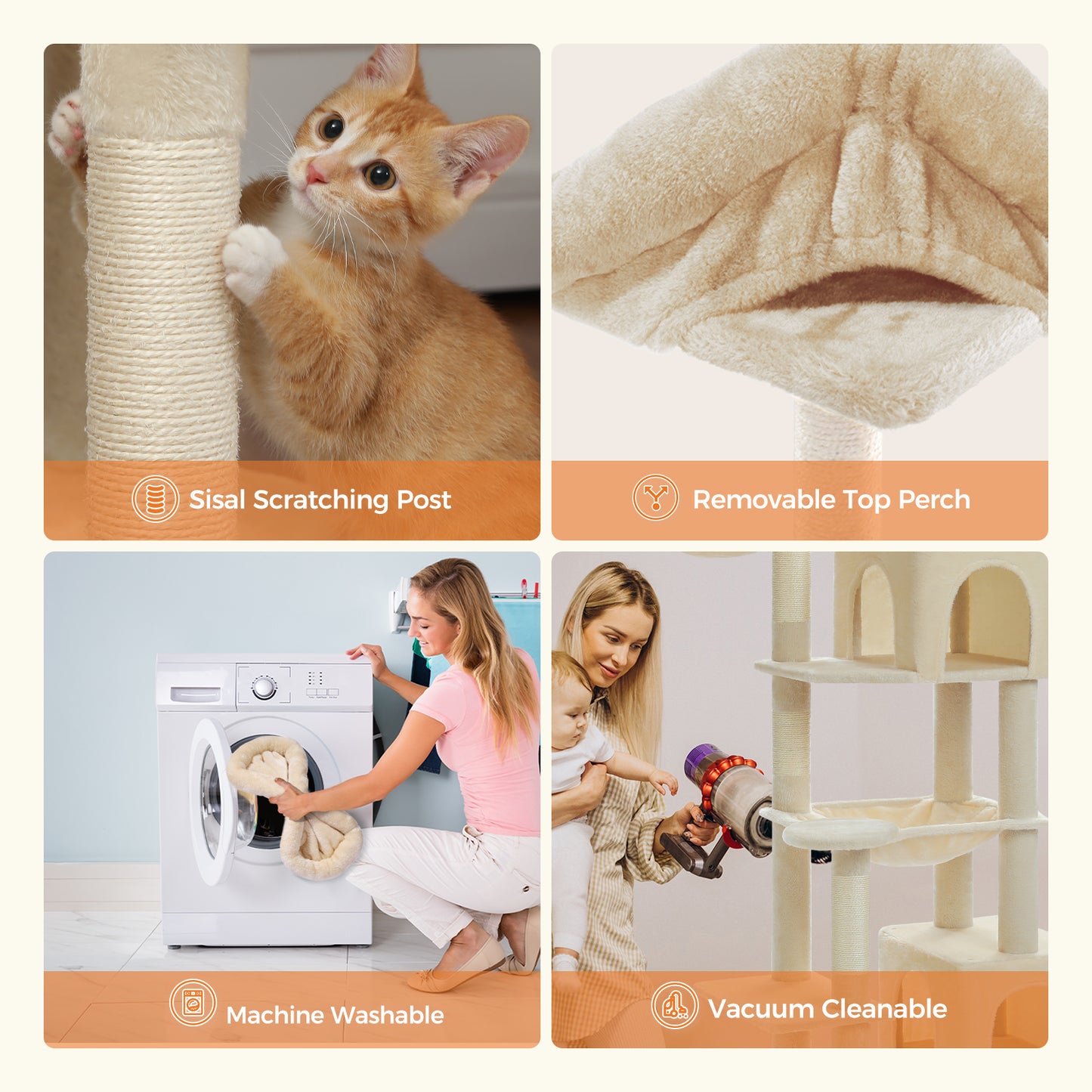 PAWZ Road XXL-Rascador 175 cm para gatos de apartamento | Con gran hamaca | Torre para gatos adultos | Incl. poste rascador, casa de dormir y plataforma de observación