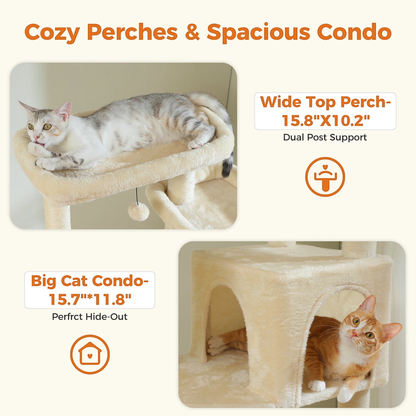PAWZ Road XXL-Rascador 175 cm para gatos de apartamento | Con gran hamaca | Torre para gatos adultos | Incl. poste rascador, casa de dormir y plataforma de observación