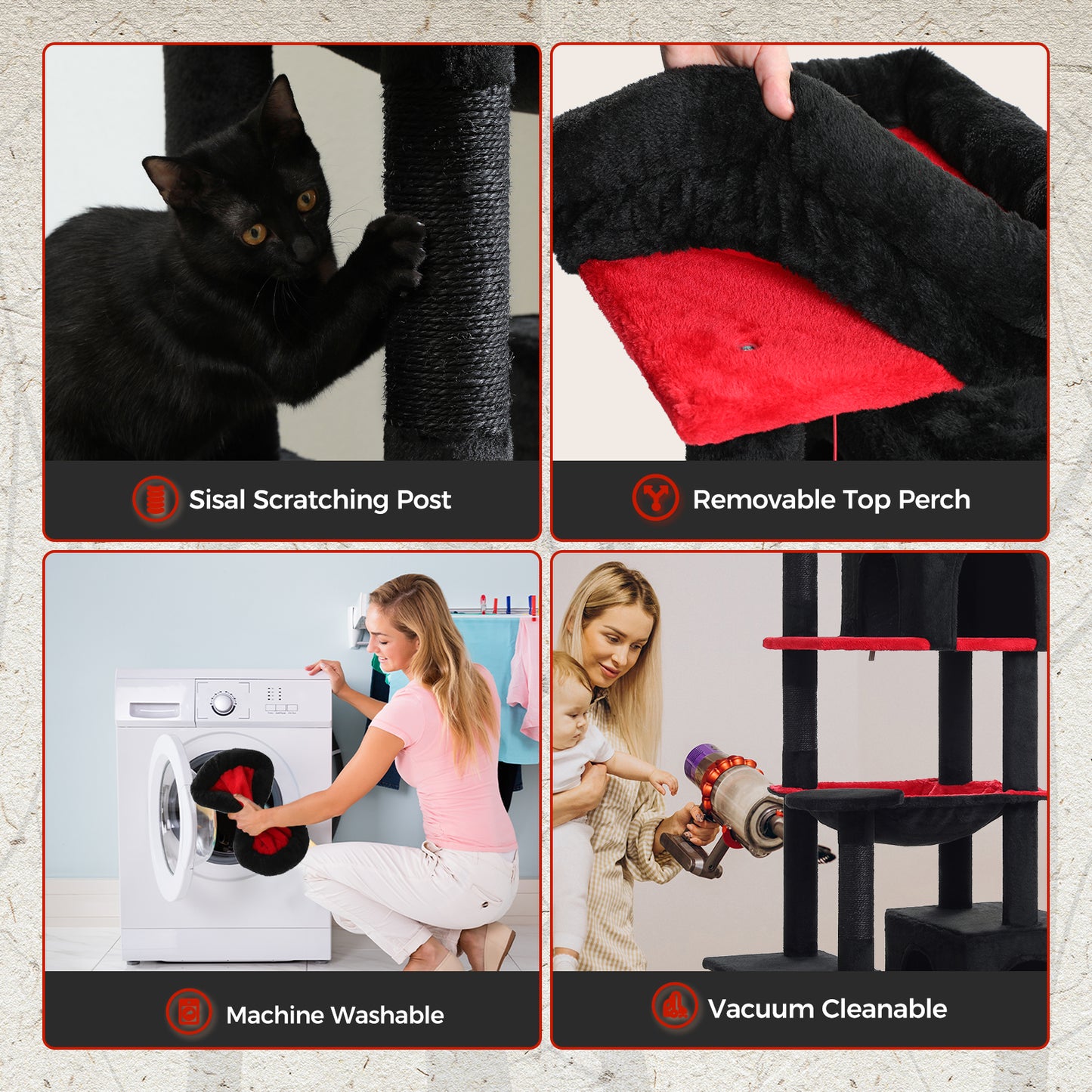PAWZ Road XXL-Rascador 175 cm para gatos de apartamento | Con gran hamaca | Torre para gatos adultos | Incl. poste rascador, casa de dormir y plataforma de observación