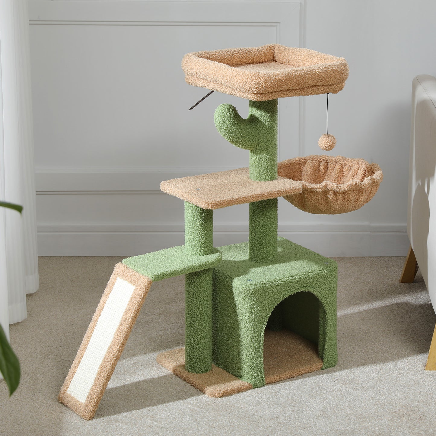 PAWZ Road Gotischer Katzenbaum für Wohnungskatzen – 80 cm kleiner Blumen-Kratzturm mit Sisal-Kratzrampe | kuscheliger Hängematte & abnehmbarer Blumen-Schlafplattform für Kätzchen
