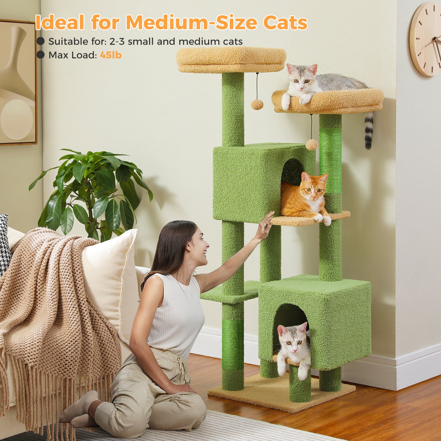PAWZ Road XXL-Rascador | Torre para gatos de 180 cm para apartamentos | Con columnas para rascar, casa para dormir y plataforma de observación de varios niveles