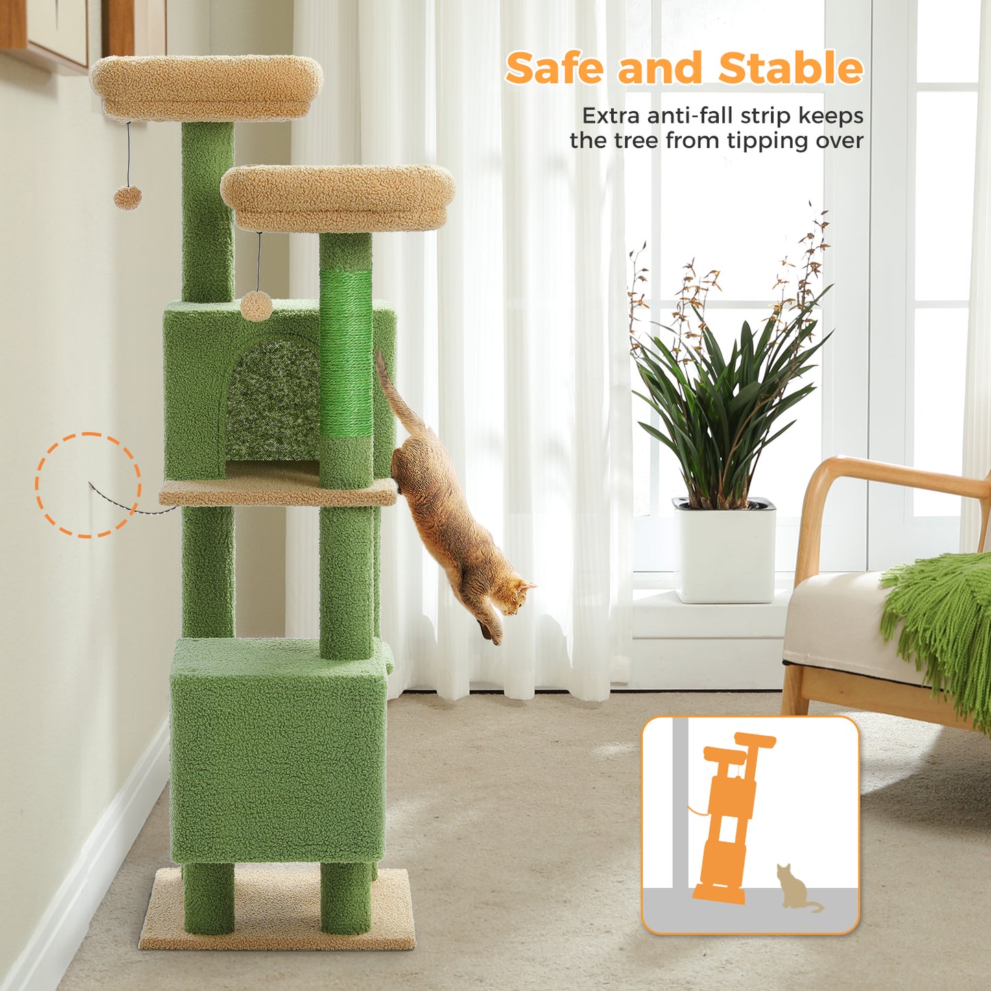 PAWZ Road XXL-Rascador | Torre para gatos de 180 cm para apartamentos | Con columnas para rascar, casa para dormir y plataforma de observación de varios niveles