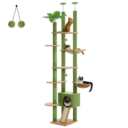 PAWZ Road 135 cm XXL Katzenbaum f¨¹r Wohnungskatzen | Gro?es Katzenhaus | Sisal-Kratzpfosten | H?ngematte & Aussichtsplattform | Modernes Kaktus-Design