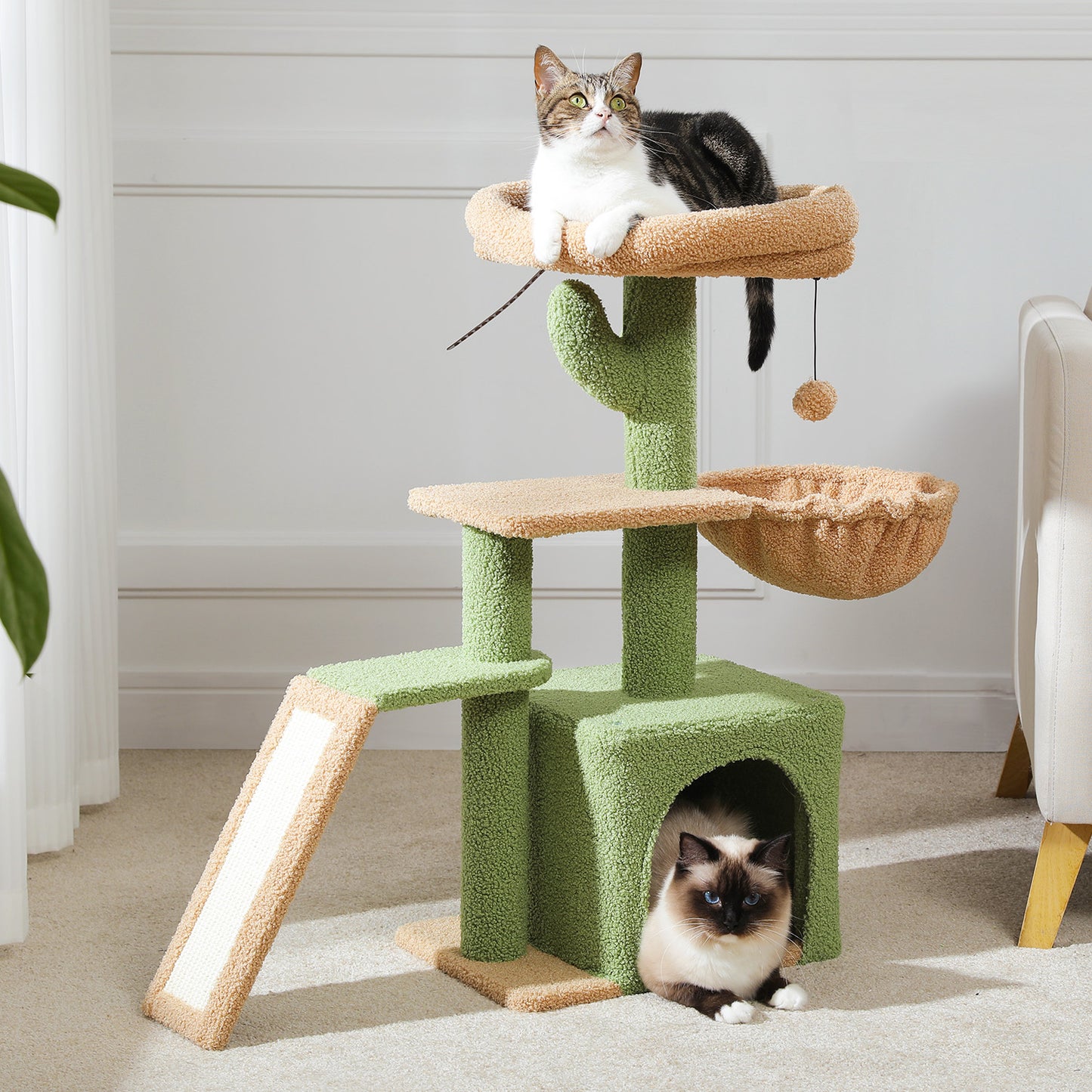 PAWZ Road Gotischer Katzenbaum für Wohnungskatzen – 80 cm kleiner Blumen-Kratzturm mit Sisal-Kratzrampe | kuscheliger Hängematte & abnehmbarer Blumen-Schlafplattform für Kätzchen