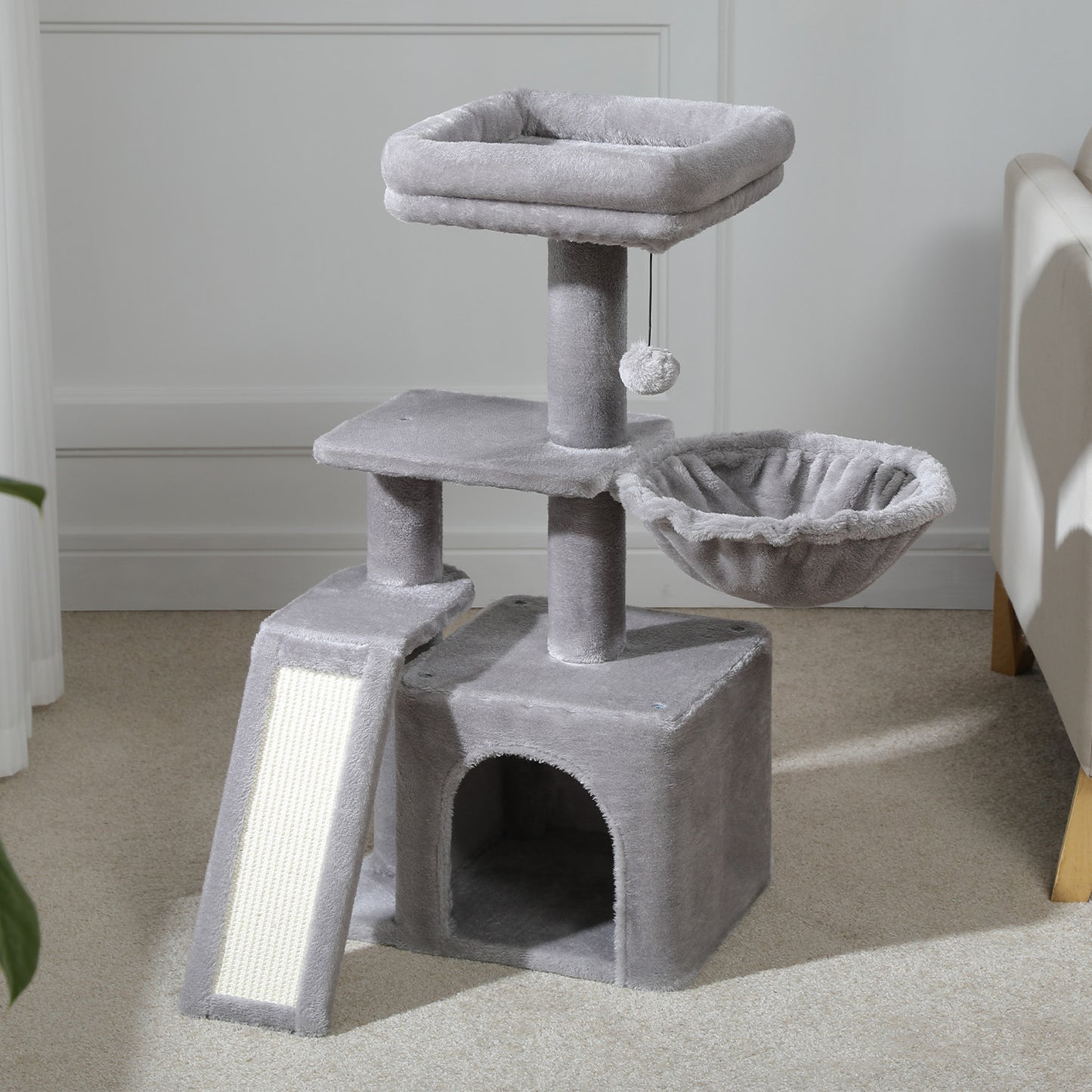 PAWZ Road Gotischer Katzenbaum für Wohnungskatzen – 80 cm kleiner Blumen-Kratzturm mit Sisal-Kratzrampe | kuscheliger Hängematte & abnehmbarer Blumen-Schlafplattform für Kätzchen