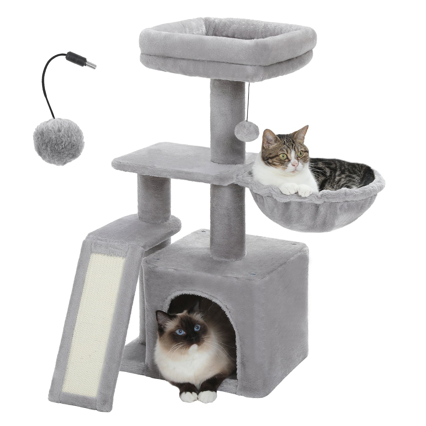 PAWZ Road Gotischer Katzenbaum für Wohnungskatzen – 80 cm kleiner Blumen-Kratzturm mit Sisal-Kratzrampe | kuscheliger Hängematte & abnehmbarer Blumen-Schlafplattform für Kätzchen