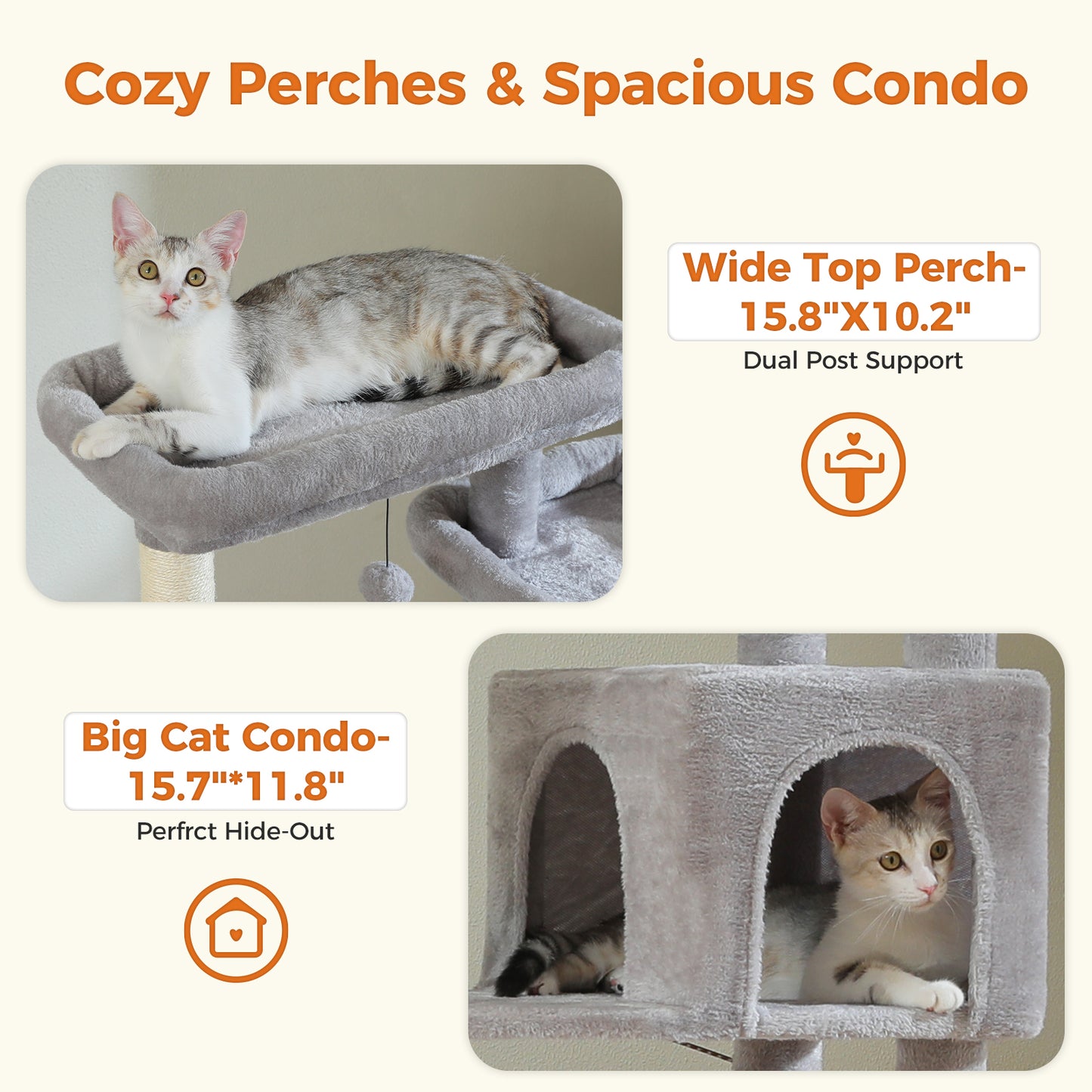 PAWZ Road XXL-Rascador 175 cm para gatos de apartamento | Con gran hamaca | Torre para gatos adultos | Incl. poste rascador, casa de dormir y plataforma de observación