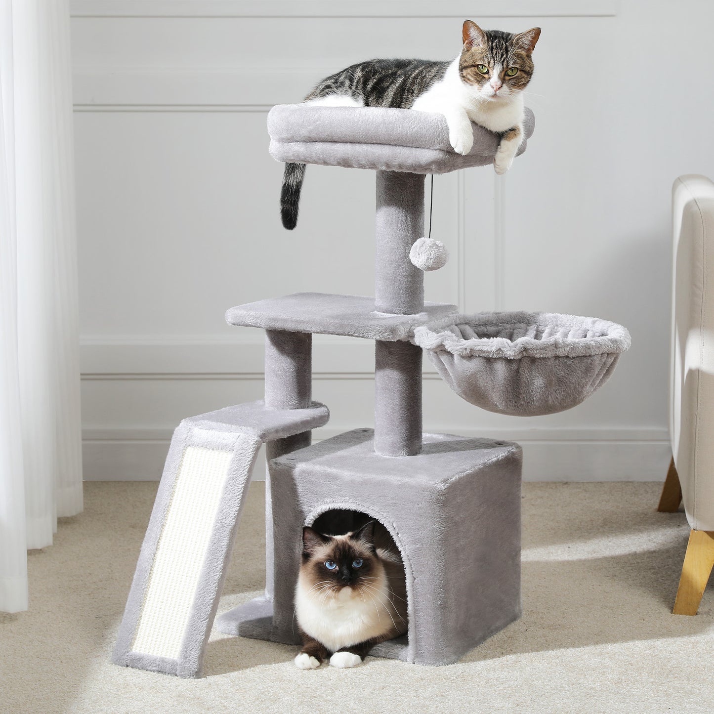 PAWZ Road Gotischer Katzenbaum für Wohnungskatzen – 80 cm kleiner Blumen-Kratzturm mit Sisal-Kratzrampe | kuscheliger Hängematte & abnehmbarer Blumen-Schlafplattform für Kätzchen
