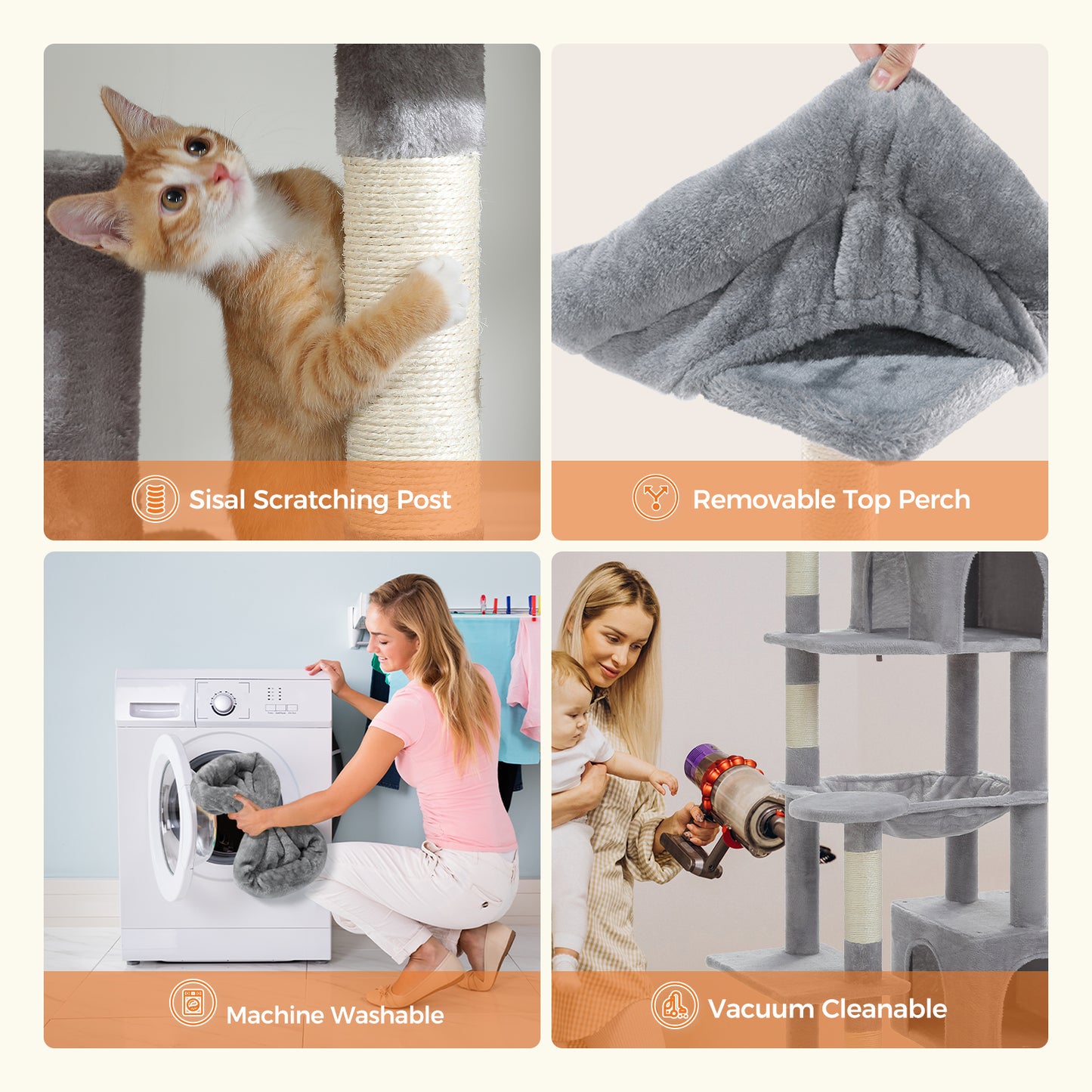 PAWZ Road XXL-Rascador 175 cm para gatos de apartamento | Con gran hamaca | Torre para gatos adultos | Incl. poste rascador, casa de dormir y plataforma de observación