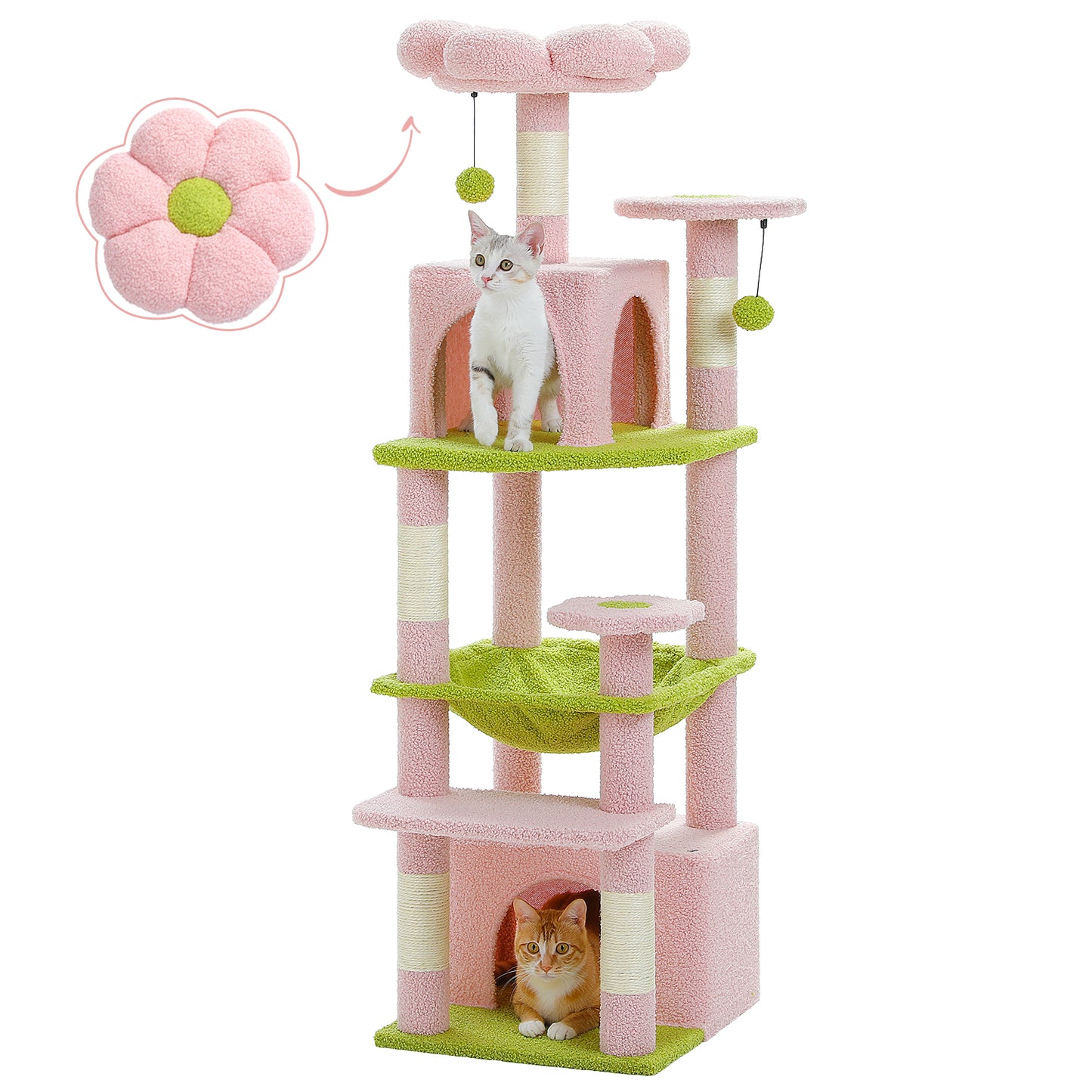 PAWZ Road Premium-Katzenbaum (136 cm hoch) | Multifunktionaler Kratzbaum mit Spacious-H?ngematte, gem¨¹tlichem Schlafhaus & Sisal-Kratzs?ulen | Doppel-Ebenen-Design mit gepolsterten Plattformen | Speziell f¨¹r gro?e Hauskatzen