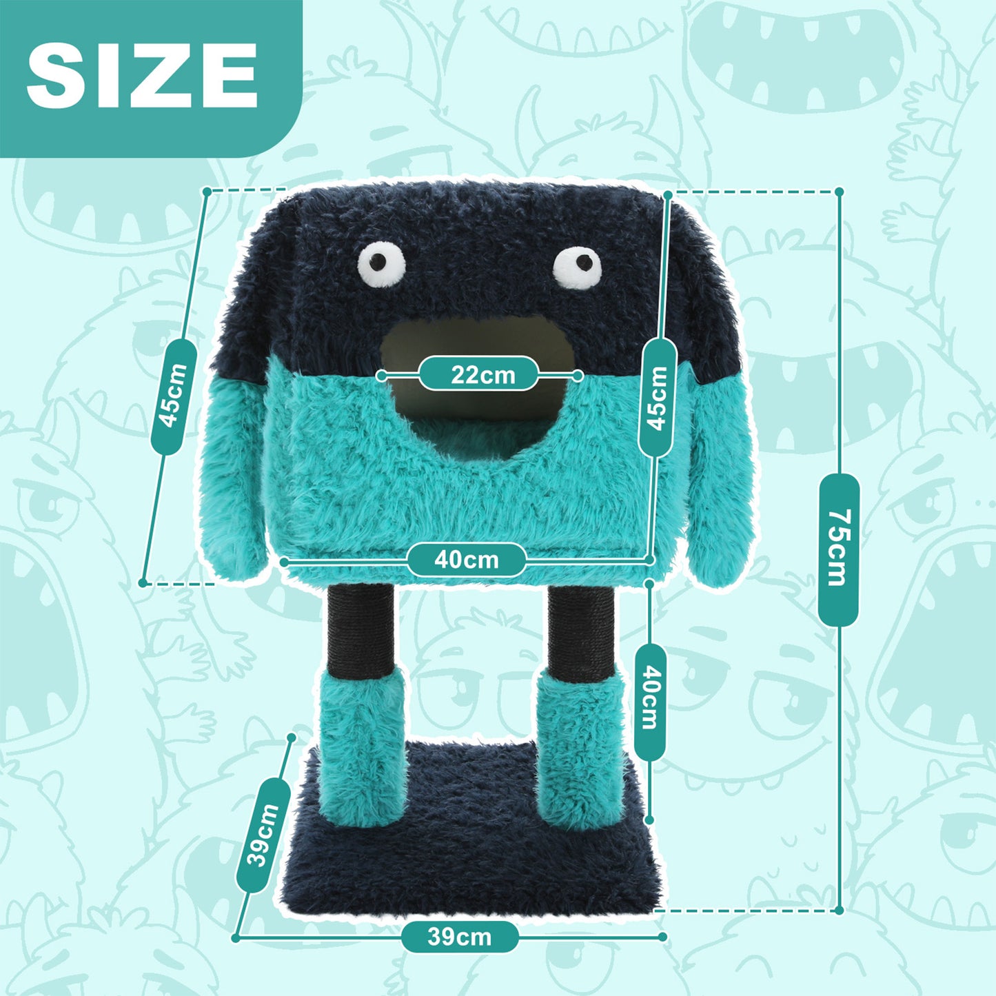 PAWZ Road Monster Cat Tree (with Luxury Sleeping House) | 2-in-1 detachable cat tower | with sisal scratching posts and removable sleeping basket | specially designed for indoor cats | Height 75 cm