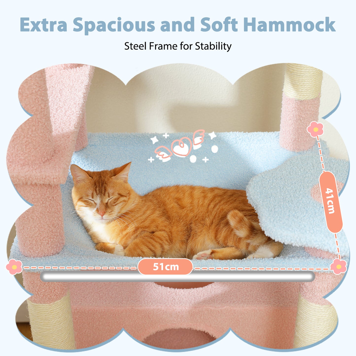PAWZ Road Arbre à gratter, 136 cm de haut | avec hamac spacieux | maison de repos et poteau à gratter | deux plateformes rembourrées | maison pour chats adaptée aux chats d'appartement de grande taille