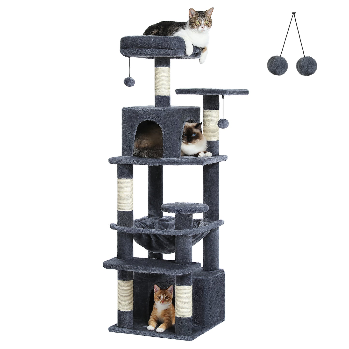PAWZ Road Premium-Katzenbaum (136 cm hoch) | Multifunktionaler Kratzbaum mit Spacious-H?ngematte, gem¨¹tlichem Schlafhaus & Sisal-Kratzs?ulen | Doppel-Ebenen-Design mit gepolsterten Plattformen | Speziell f¨¹r gro?e Hauskatzen