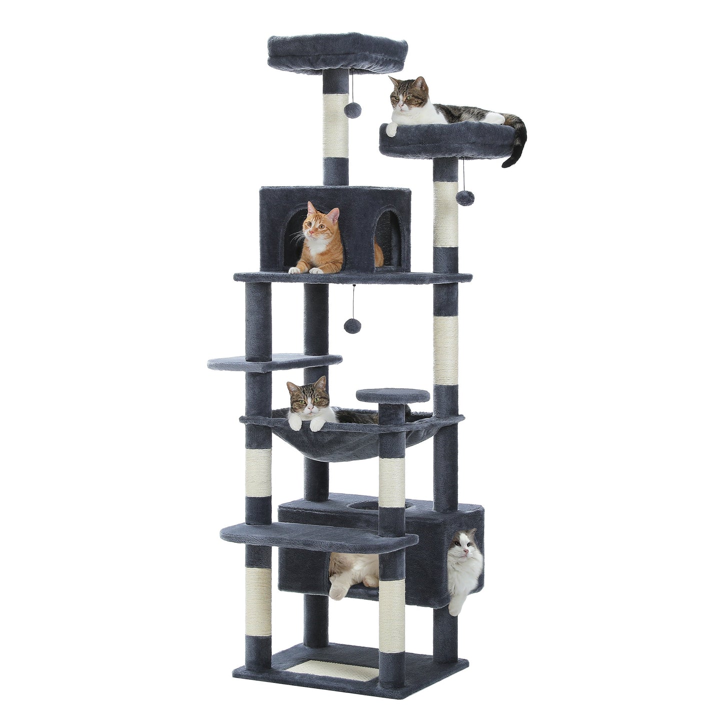 PAWZ Road Kratzbaum, 136 cm hoch | mit ger?umiger H?ngematte | Schlafhaus und Kratzpfosten | zwei gepolsterte Plattformen | Katzenhaus geeignet f¨¹r gro?e Wohnungskatzen