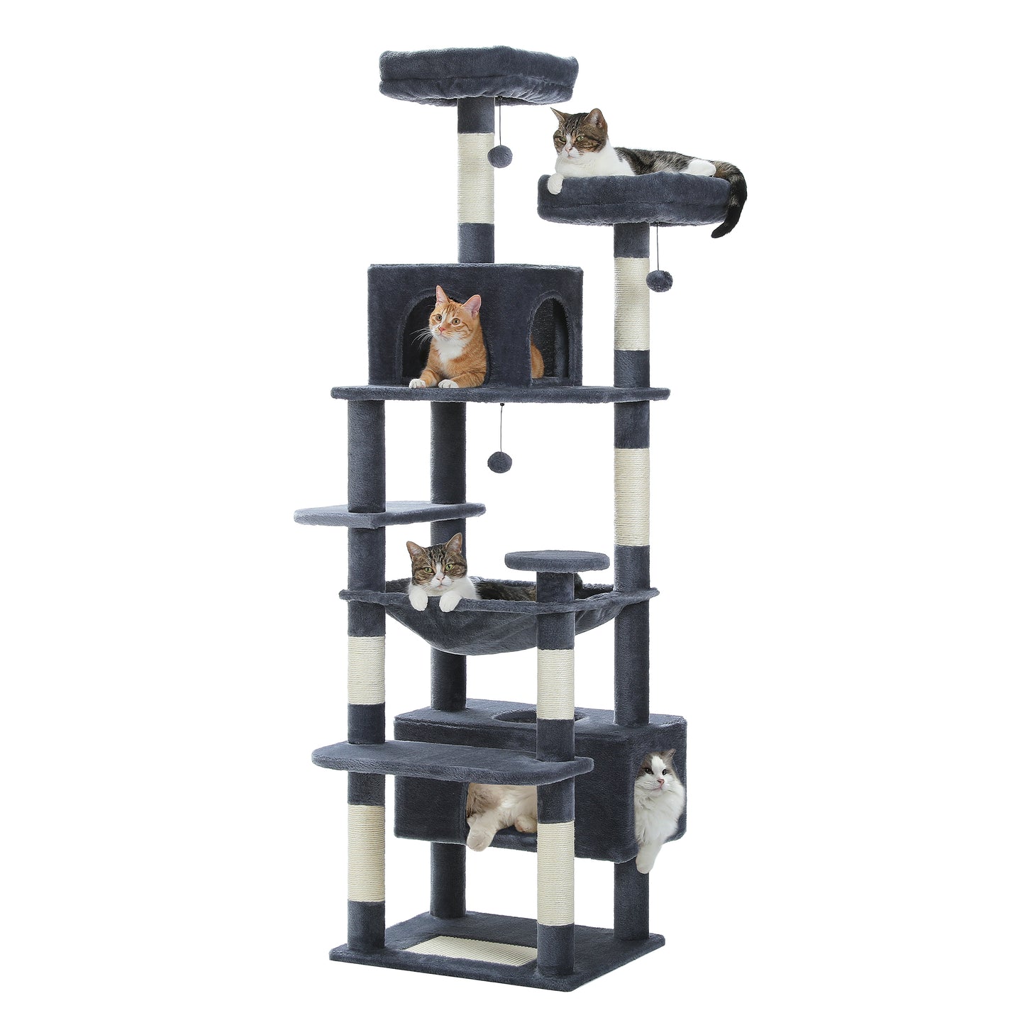 PAWZ Road Cat Tree, 136 cm high | with spacious hammock | sleeping house and scratching post | two padded platforms | cat house suitable for large indoor cats