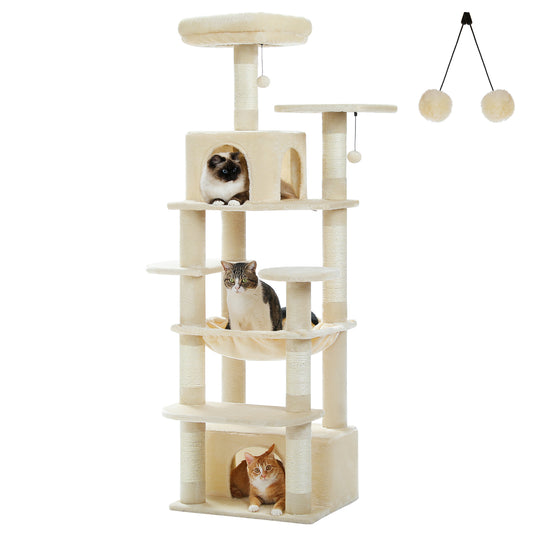 PAWZ Road Premium-Kratzbaum | Katzenbaum mit XXL-Hängematte | Gesamthöhe 136 cm | Ideal für Mehrkatzenhaushalte