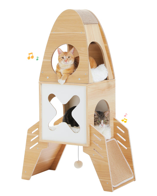 PAWZ Road Moderner Raketen-Kratzbaum | 120 cm | Massivholz-Katzenbaum | Indoor-Kletterturm für Katzen