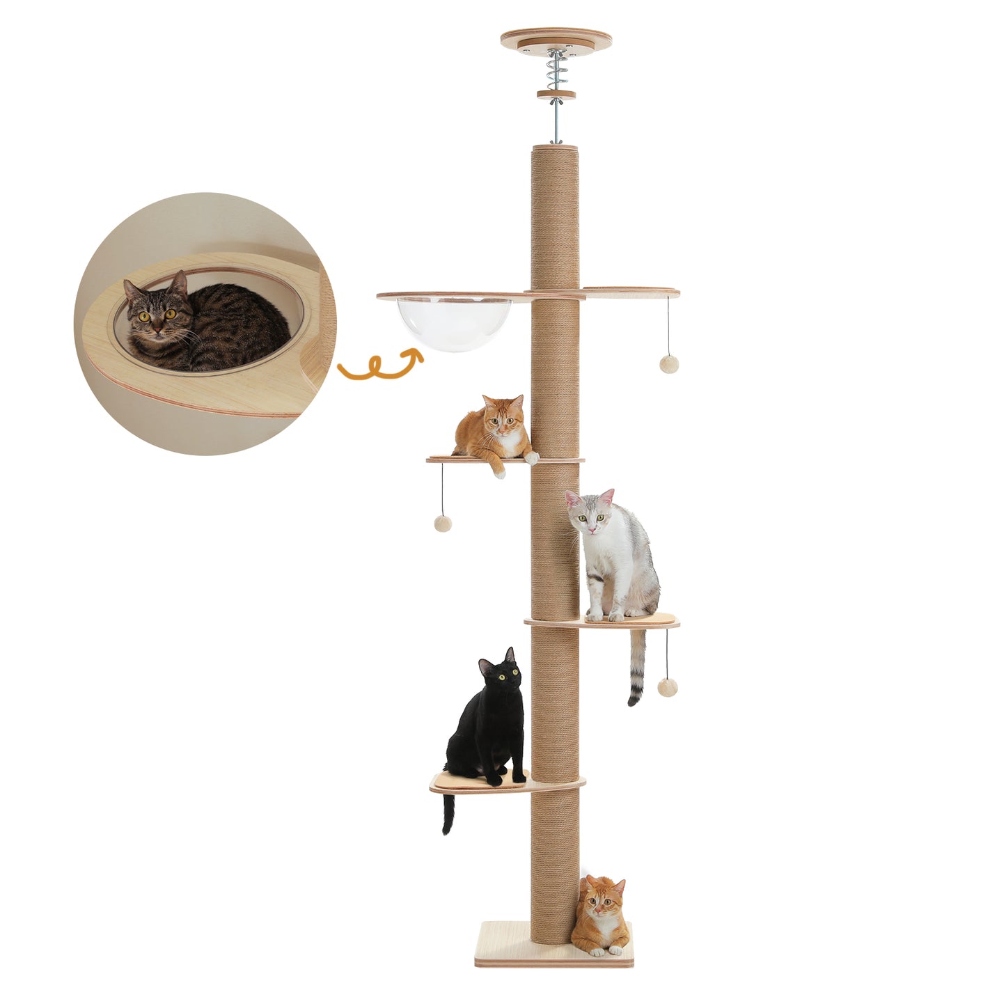 PAWZ Road Kratzbaum | Boden-Decken-Höhenverstellung | Mit XXL-Kratzpfosten (10,4 cm) & Acryl-Versteck