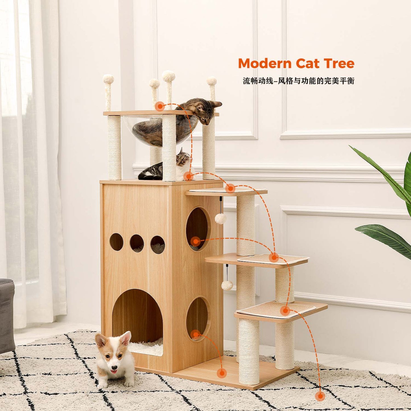 PAWZ Road Kratzbaum | Futuristische Acryl-Kapsel | Sisal-Umwicklung + 130cm Premium-Turm