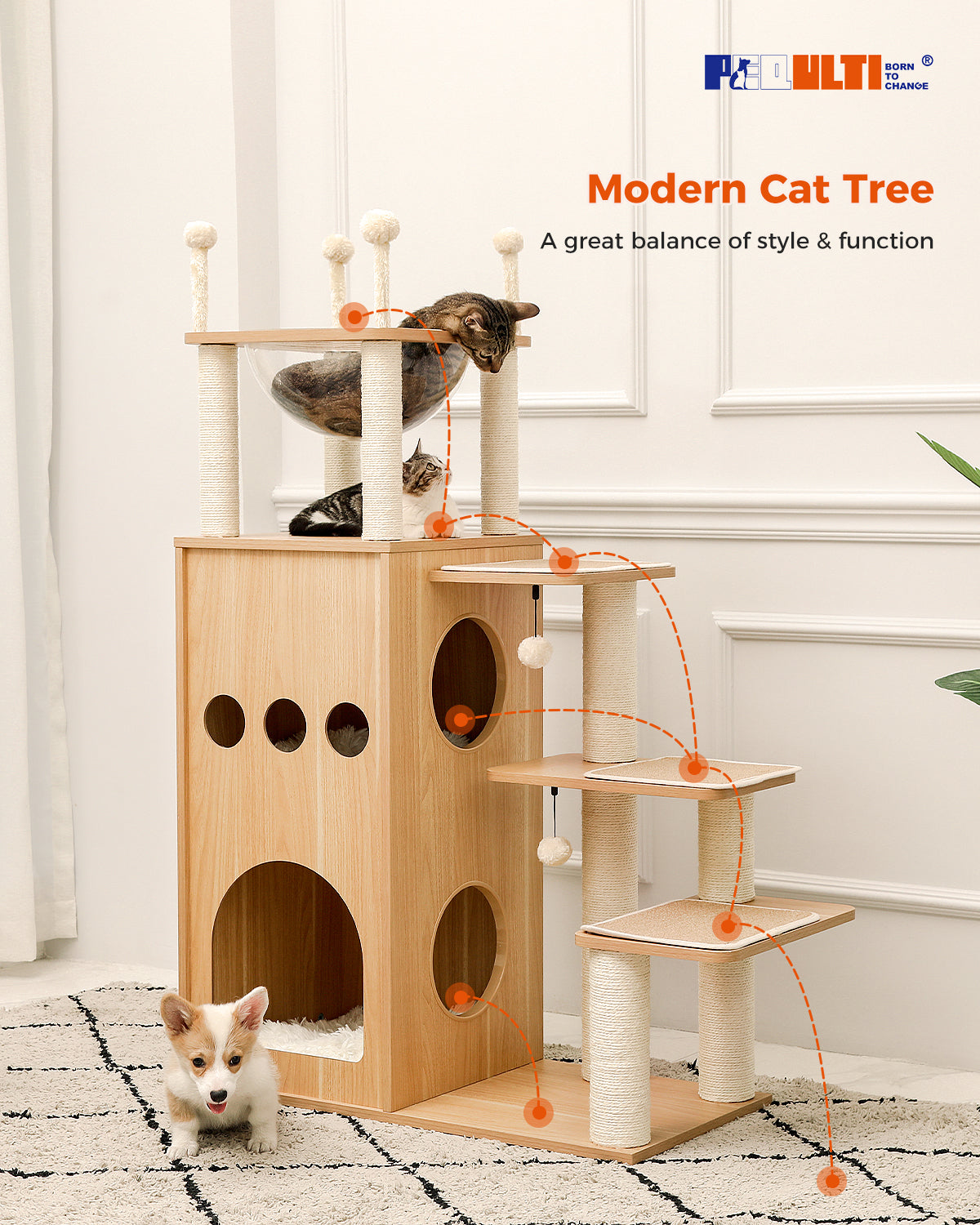 PAWZ Road Kratzbaum | Futuristische Acryl-Kapsel | Sisal-Umwicklung + 130cm Premium-Turm