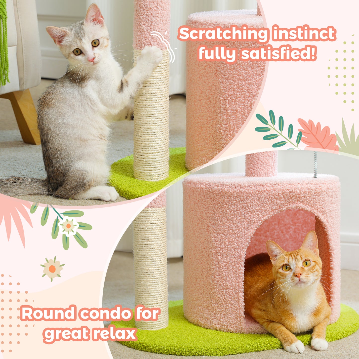 PAWZ Road Cat Tree – 81 cm purple flower cat tree | Sisal scratching posts | Cozy cat house | Cuddly platforms | Fluffy play balls