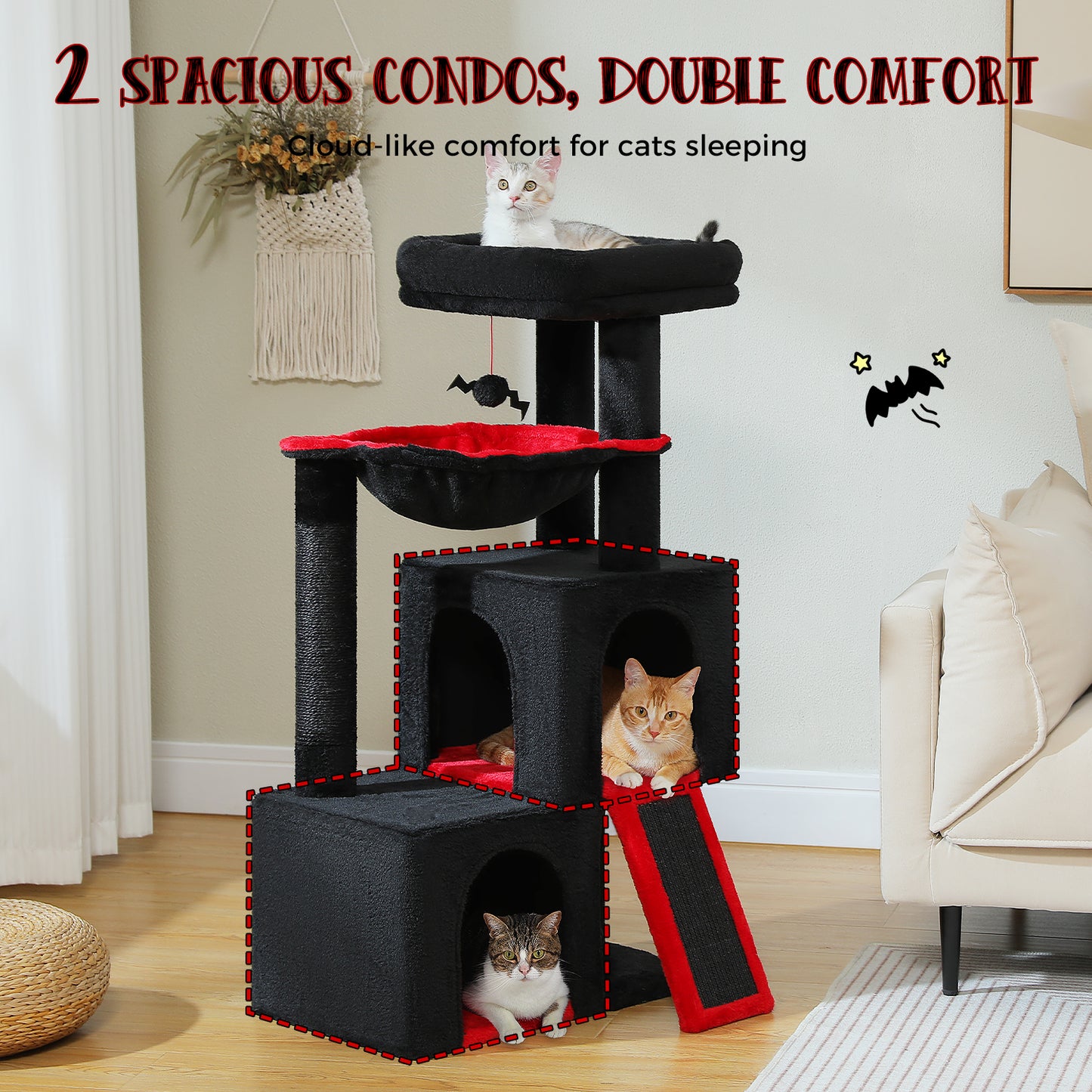 PAWZ Road Large Cat Tree | 104 cm Multi-Level Cat Tower | With 2 Spacious Sleeping Houses | Designed for Indoor Cats
