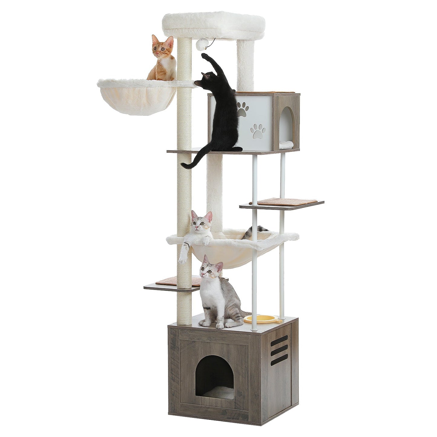PAWZ Road XXL-Kratzbaum mit Futterstation | Multifunktions-Katzenbaum | 120 cm hohe S?ule