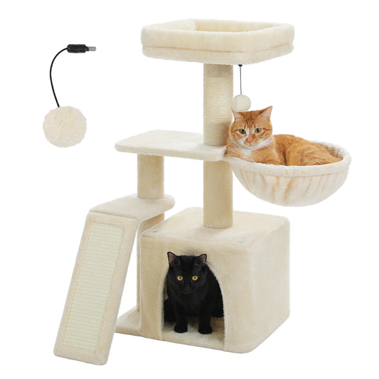 PAWZ Road Gotischer Katzenbaum für Wohnungskatzen – 80 cm kleiner Blumen-Kratzturm mit Sisal-Kratzrampe | kuscheliger Hängematte & abnehmbarer Blumen-Schlafplattform für Kätzchen