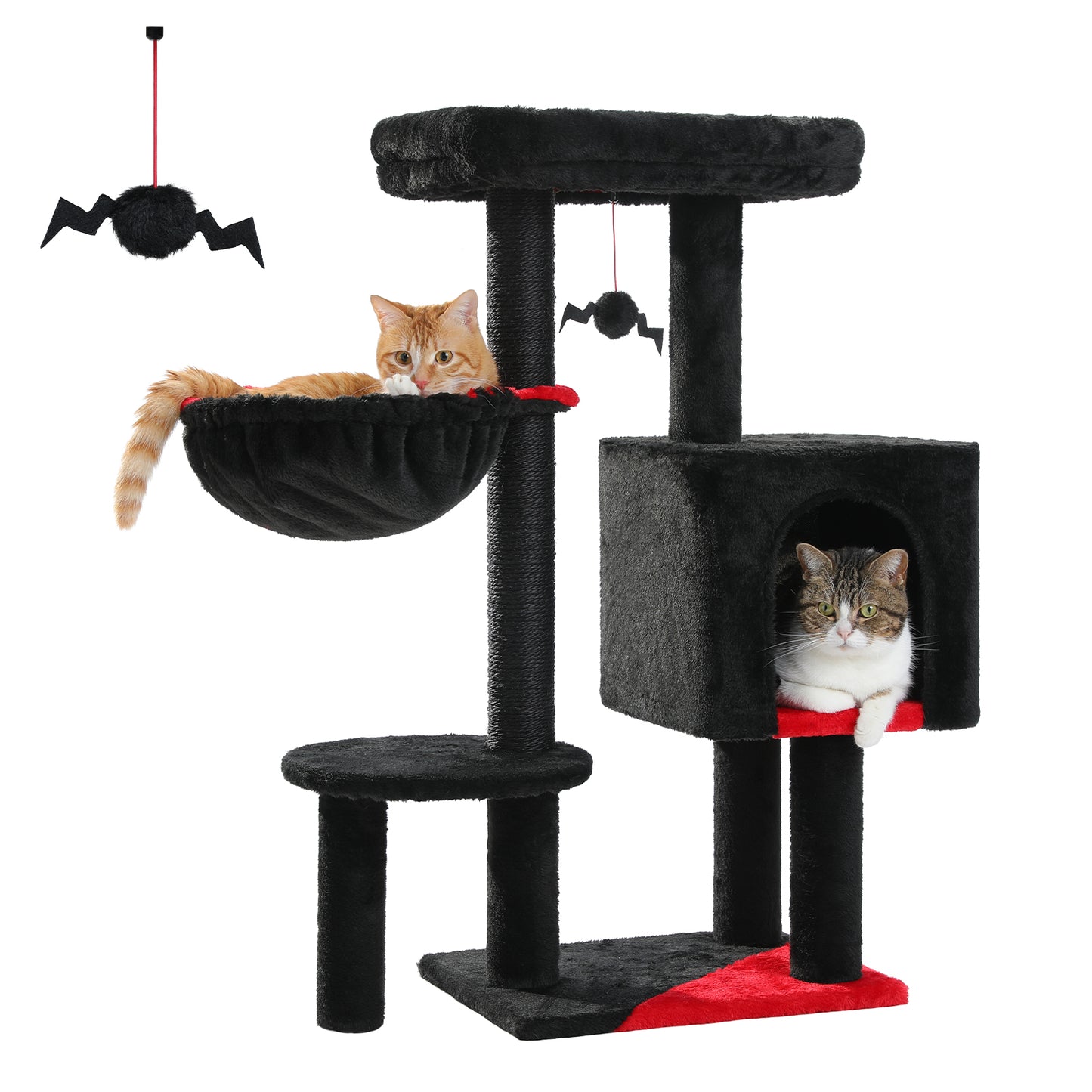Arbre à gratter cactus 90 cm – Arbre à chat de taille moyenne avec poteau à gratter en sisal, maison pour chats d'appartement, grande plateforme panoramique rembourrée, hamac confortable et 2 balles de jeu pour chats de petite à moyenne taille
