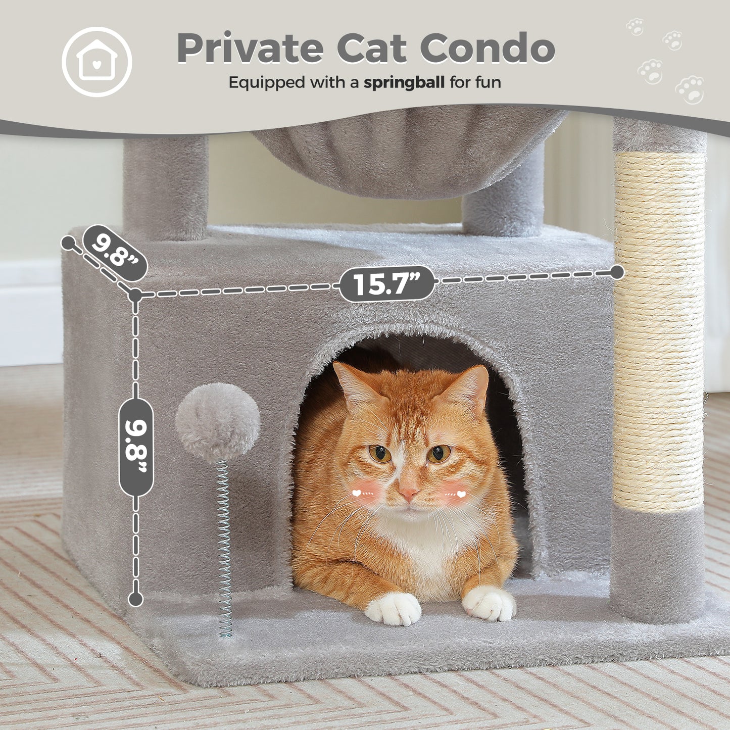 PEQULTI 4-in-1 Cactus Cat Tree | 84 cm Cat Tower | with XXL Sleeping House | Sisal Posts | Deep Hammock | Observation Deck