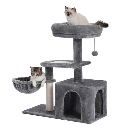 Multi-level cat tree | Swing hammock | Sisal scratching post | Height 80 cm (31.5 inches) | Plush platform + sisal wrapping | Machine washable