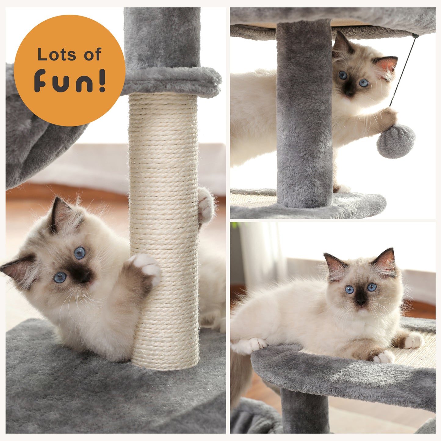 Multi-level cat tree | Swing hammock | Sisal scratching post | Height 80 cm (31.5 inches) | Plush platform + sisal wrapping | Machine washable