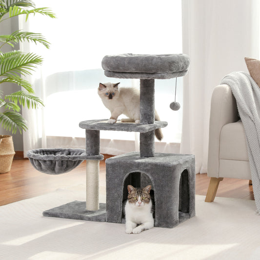 Tiragraffi multilivello | Amaca oscillante | Tiragraffi in sisal | Altezza 80 cm (31,5 pollici) | Piattaforma in peluche + rivestimento in sisal | Lavabile in lavatrice