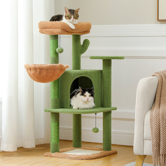 Albero per gatti PAWZ Road | con tiragraffi in sisal | Tiragraffi | Ampia e accogliente cuccia per gatti | Cesto e piattaforma | Altezza 106 cm | Design cactus